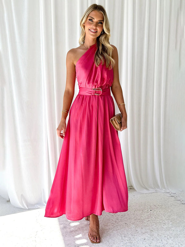 Amelie - Women's One Shoulder Maxi Dress with Slim Waist and Backless Design