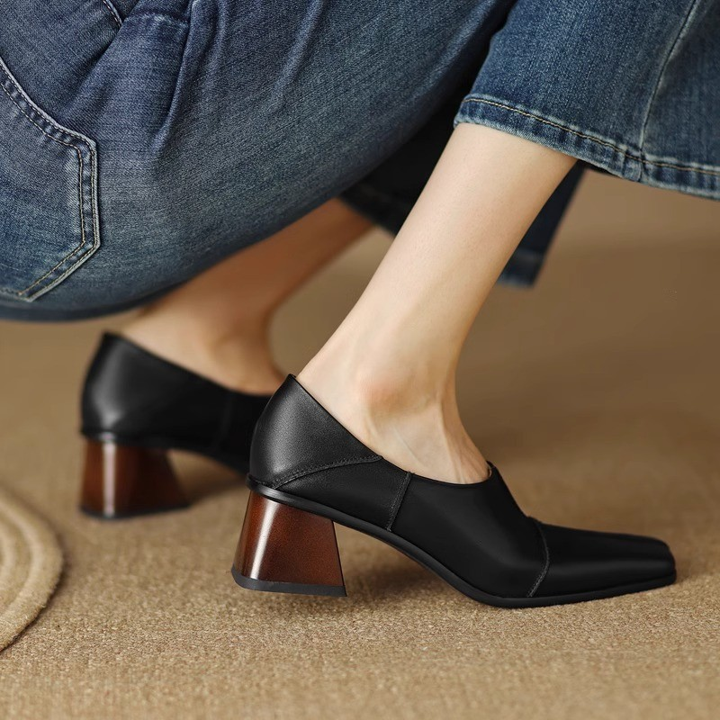 Rhoswen - Women's Leather Slingback Heels with Block Heel