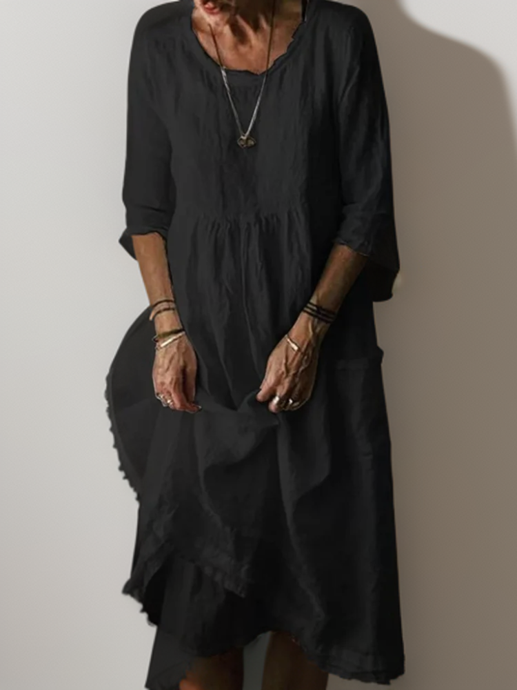 Amelia - Women's Relaxed Fit Maxi Dress with Round Neckline | Plus Size Available