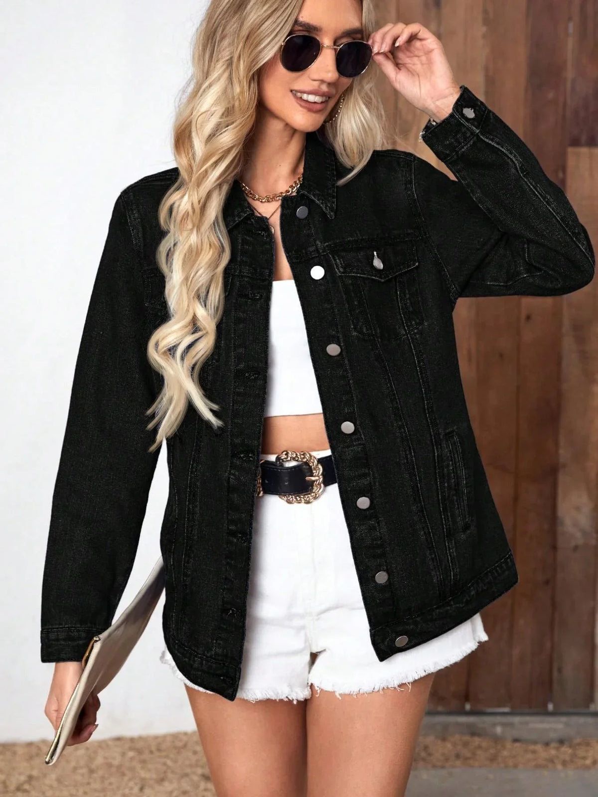 India - Women's Denim Relaxed Jacket with Button Front - photo 1