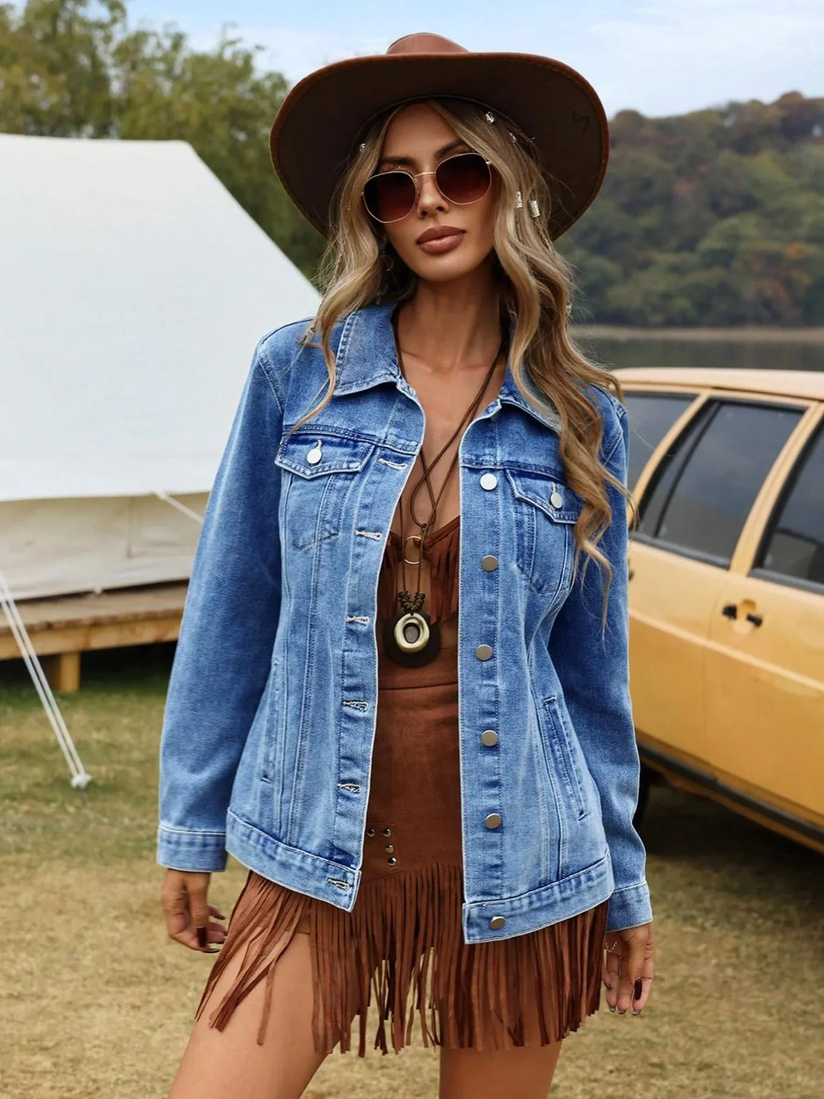 India - Women's Denim Relaxed Jacket with Button Front - photo 2