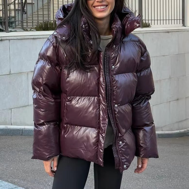 Indigo - Women's Cropped Puffer Jacket with Zip Front - photo 3