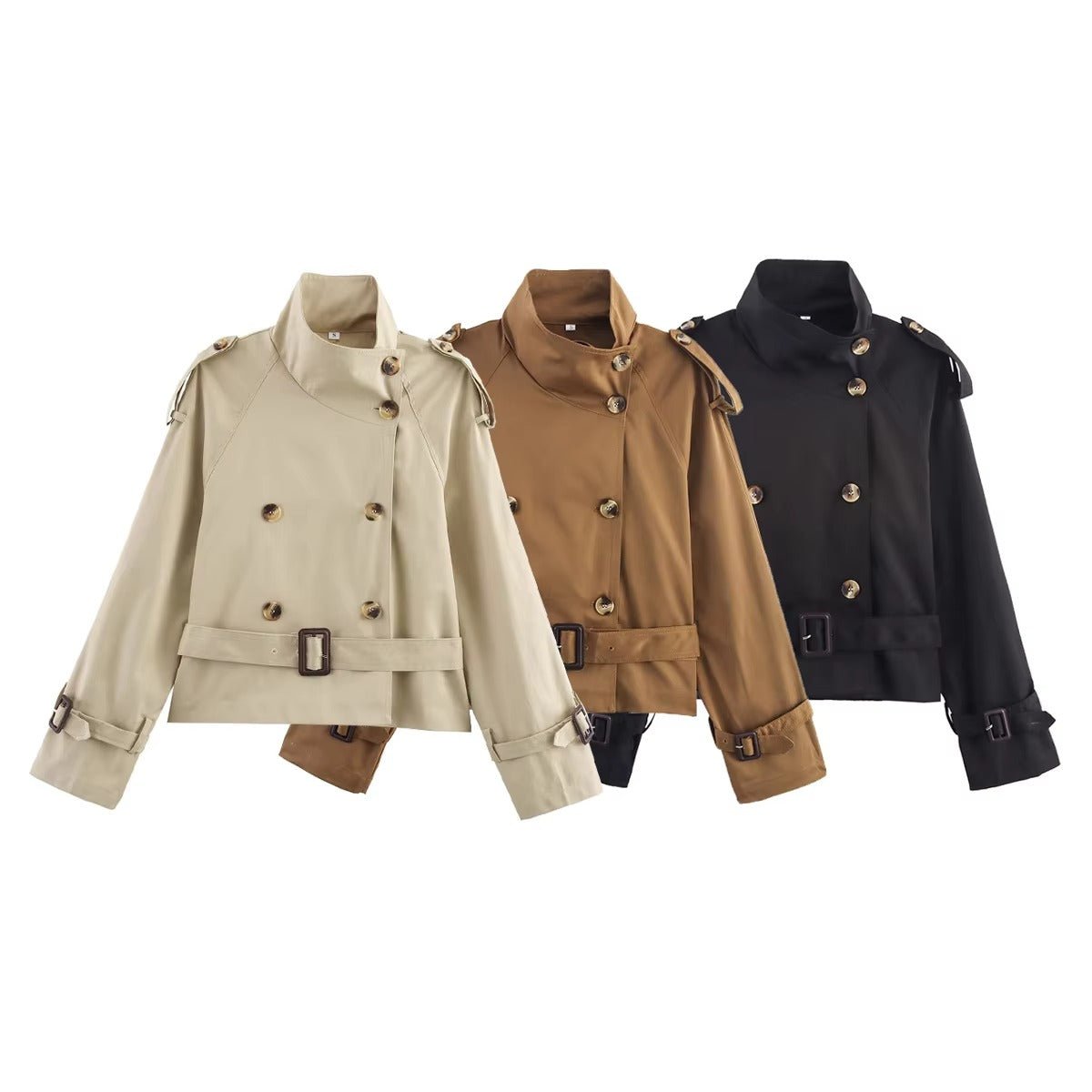 Isla - Women's Cropped Trench Coat with Tie Belt - photo 12