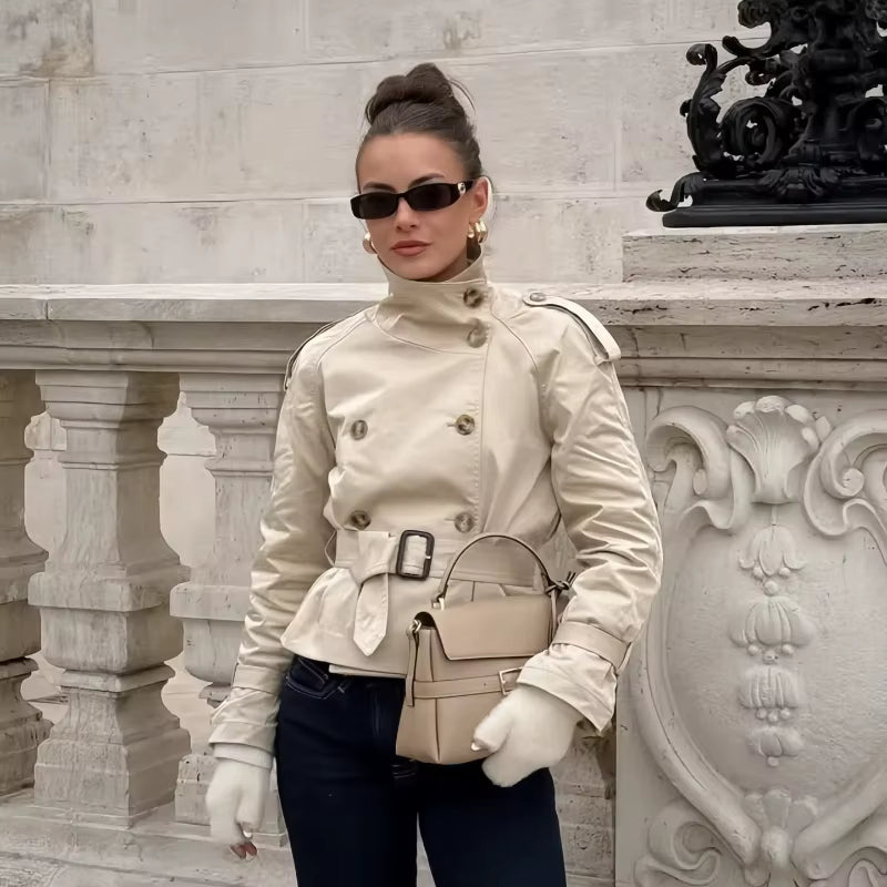 Isla - Women's Cropped Trench Coat with Tie Belt - photo 6