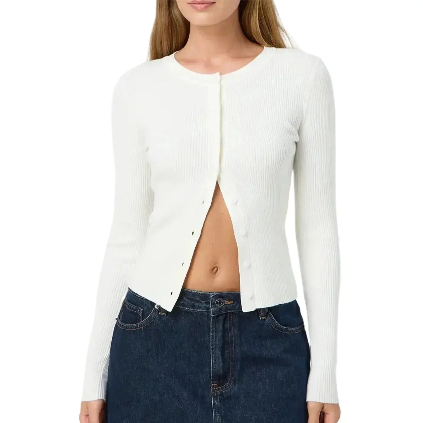 Isolde-Rae - Women's Fitted Cardigan in Knit with Long Sleeves - photo 4