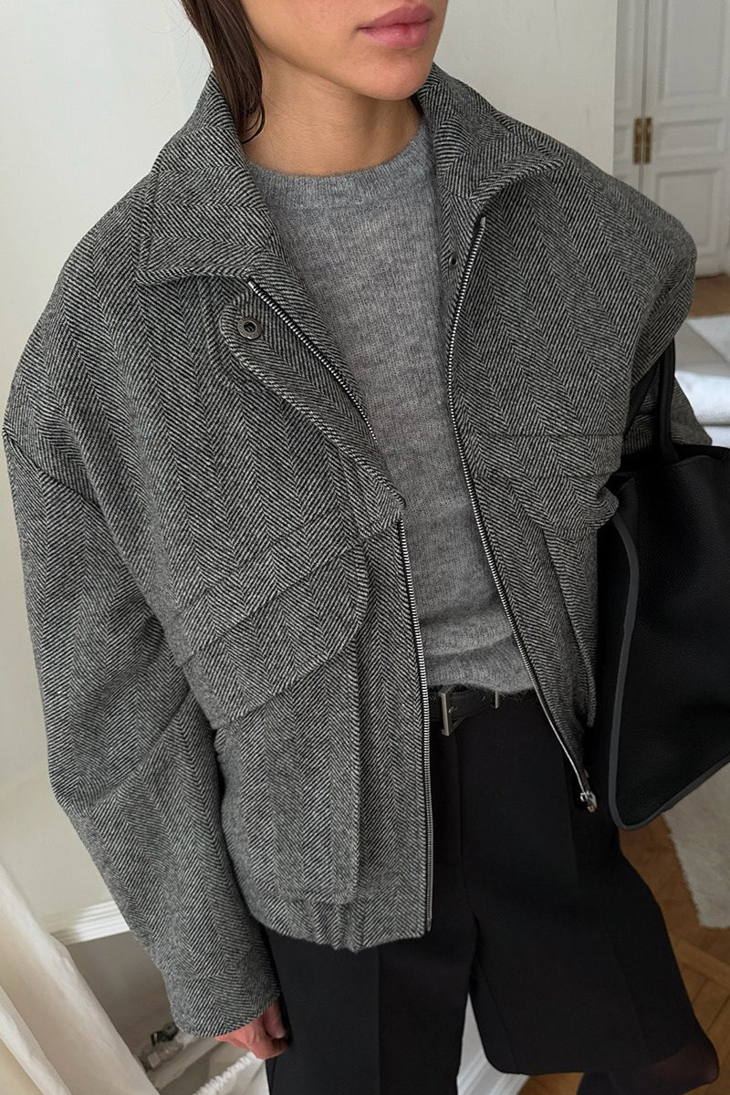 Janine - Women's Coat in Herringbone Weave with Collar - photo 3