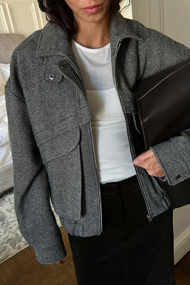 Janine - Women's Coat in Herringbone Weave with Collar - photo 4