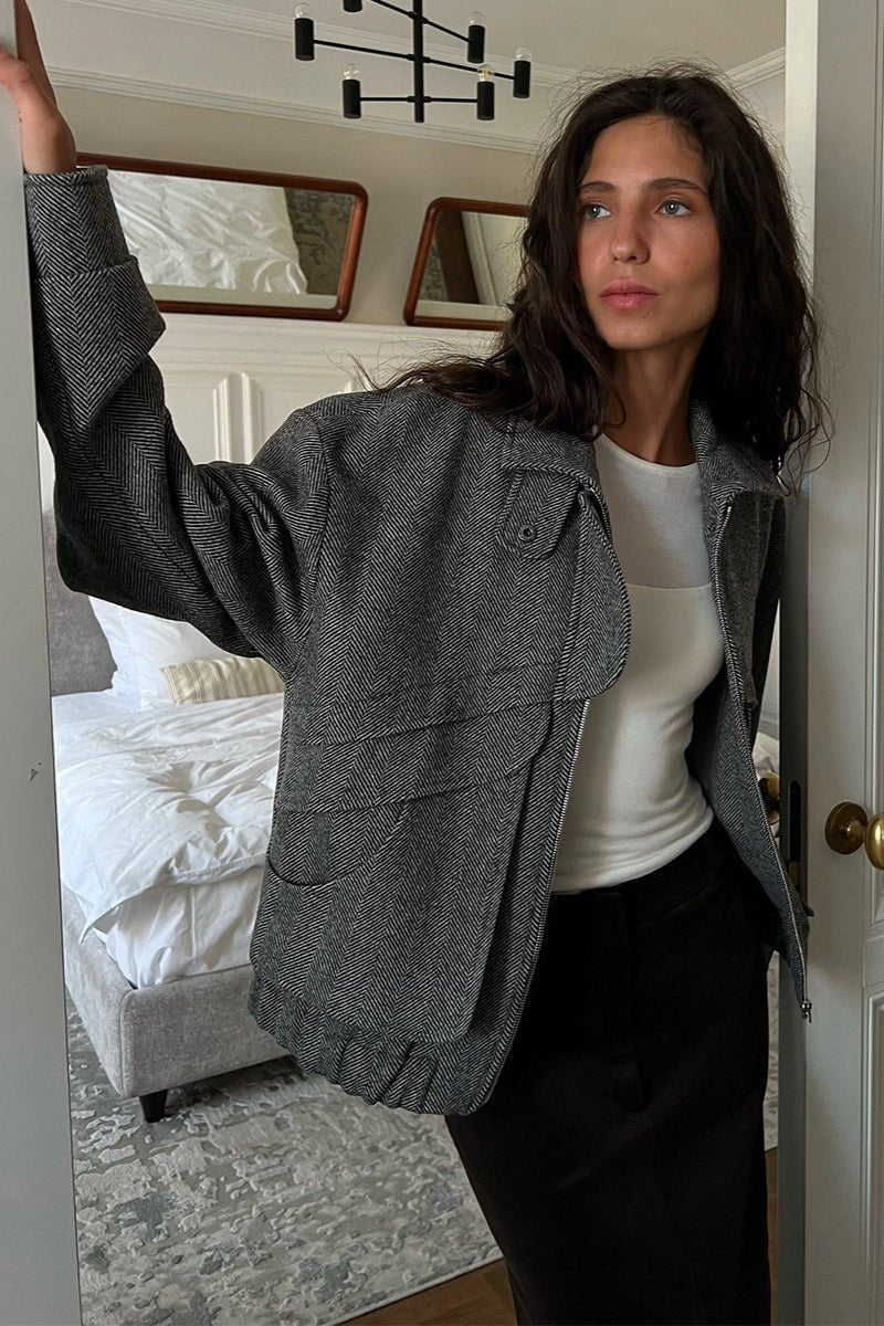Janine - Women's Coat in Herringbone Weave with Collar - photo 5