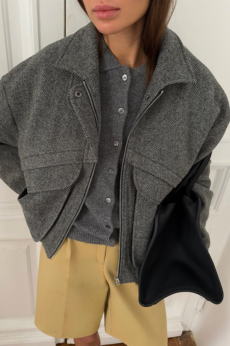Janine - Women's Coat in Herringbone Weave with Collar - photo 6