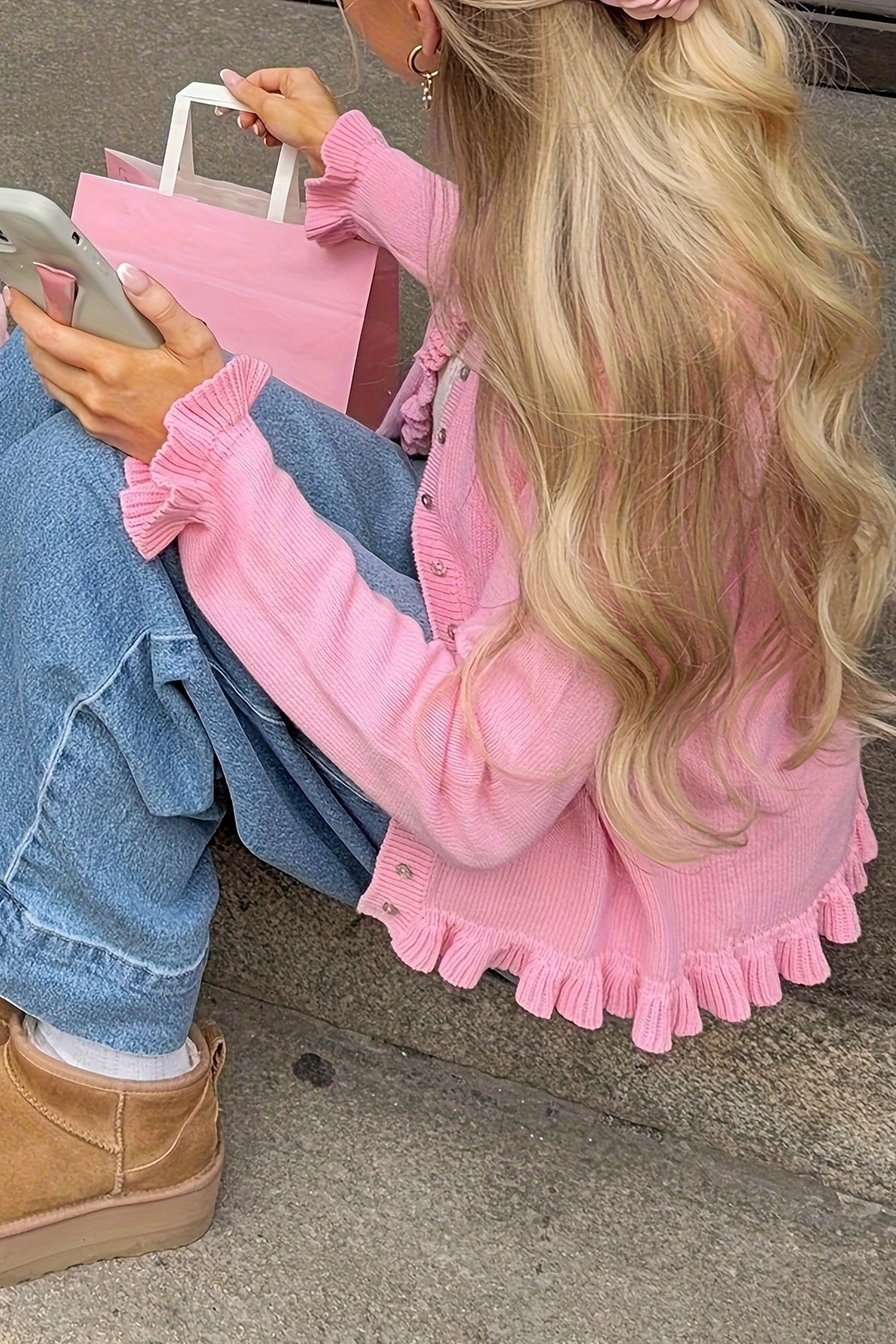 Jasmine - Women's Relaxed Cardigan in Knit with Ruffle Trim - photo 2