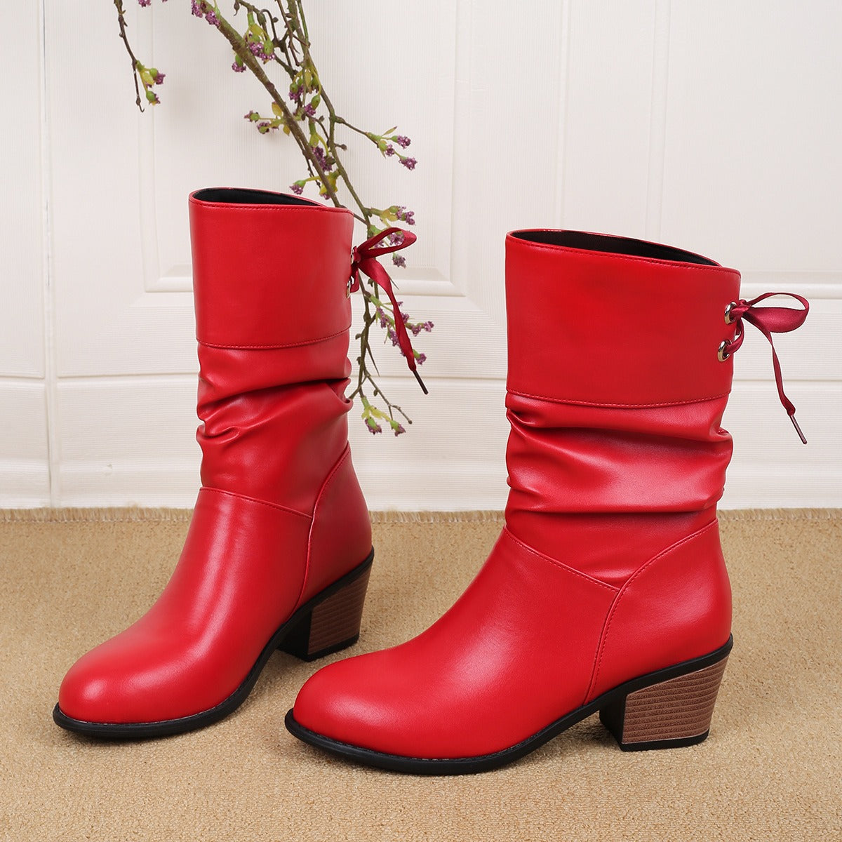 Jasmine - Women's Heeled Ankle Boots - Red