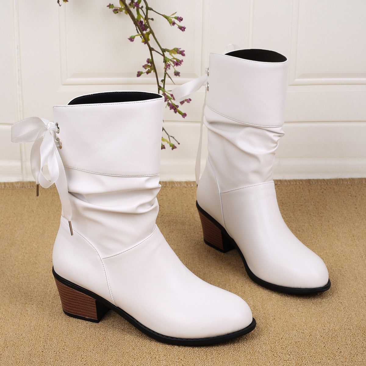 Jasmine - Women's Heeled Ankle Boots - White