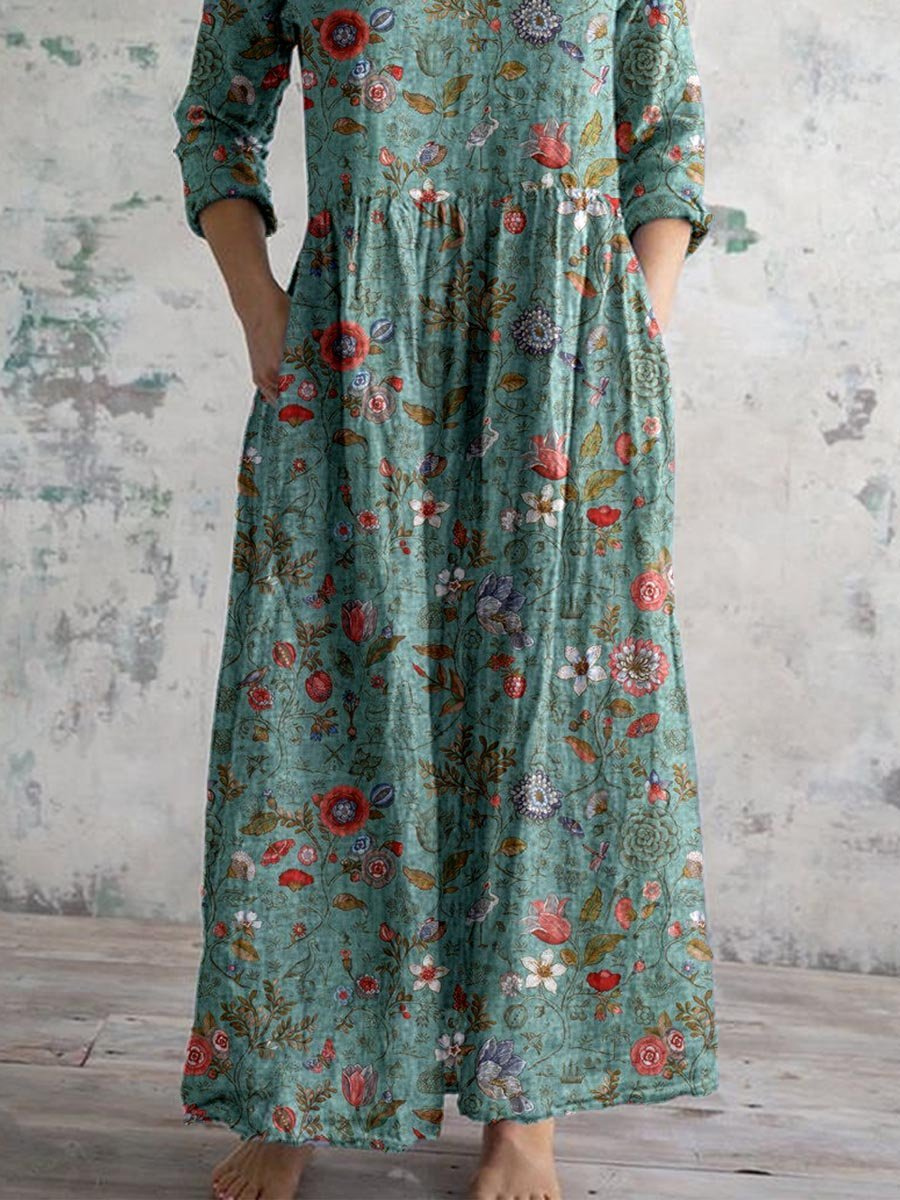 Jeanie - Women's Vintage Floral V Neck Maxi Dress - photo 3