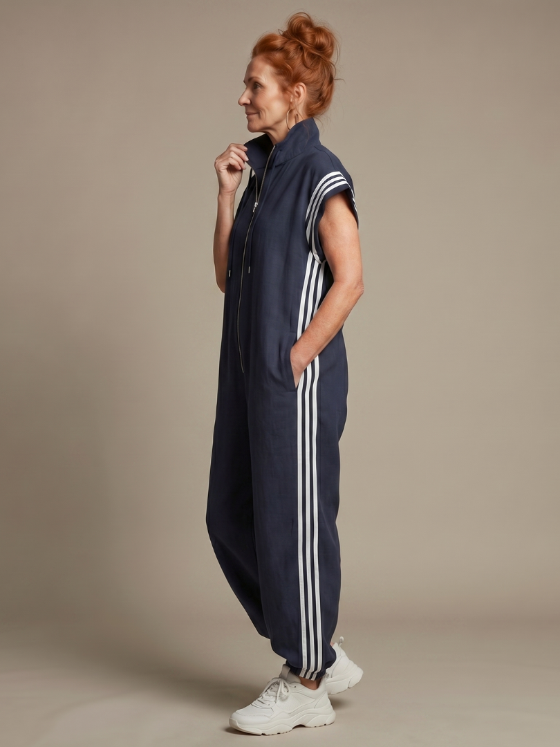 Jennie - Women's Zip Front Jumpsuit with Stripe Panels - photo 10
