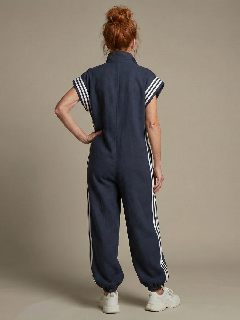 Jennie - Women's Zip Front Jumpsuit with Stripe Panels - photo 12