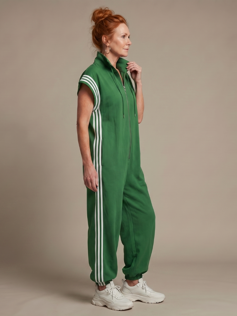 Jennie - Women's Zip Front Jumpsuit with Stripe Panels - photo 18