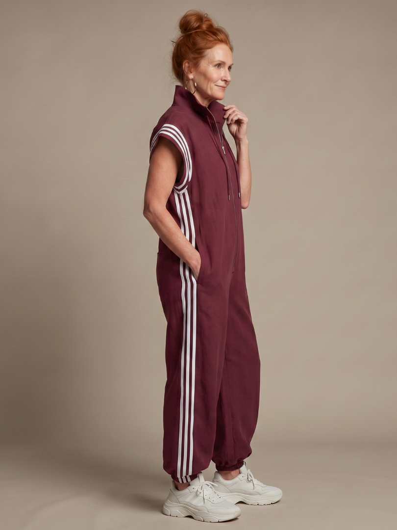 Jennie - Women's Zip Front Jumpsuit with Stripe Panels - photo 2