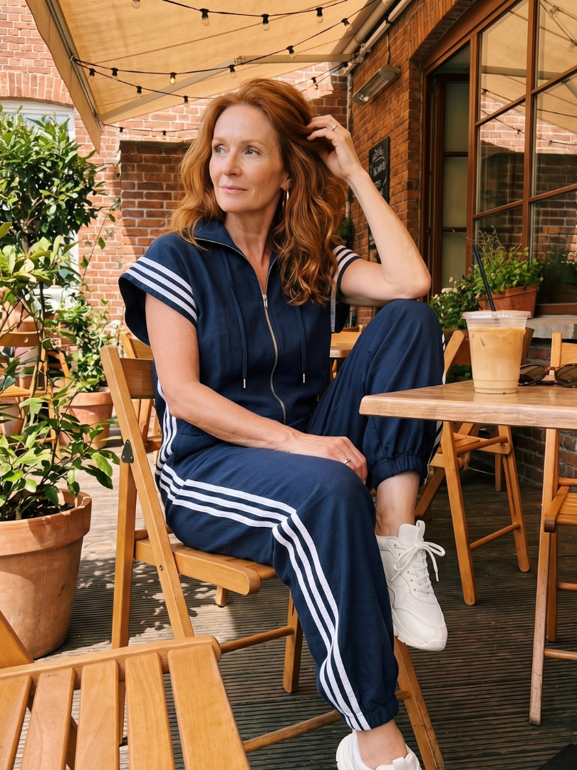 Jennie - Women's Zip Front Jumpsuit with Stripe Panels - photo 23