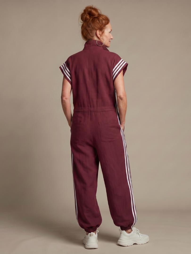 Jennie - Women's Zip Front Jumpsuit with Stripe Panels - photo 4