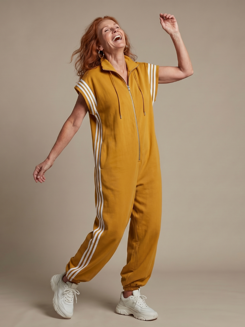 Jennie - Women's Zip Front Jumpsuit with Stripe Panels - photo 5