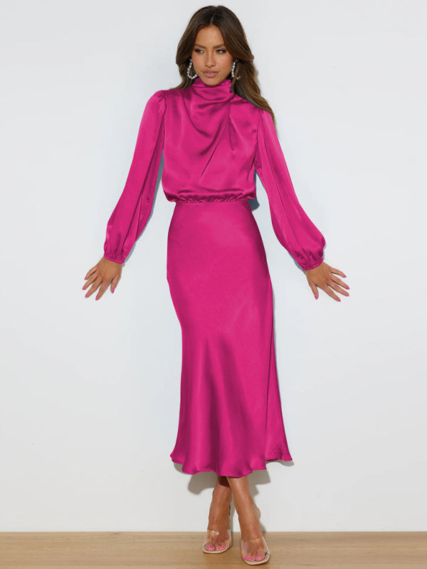 Jocelyn - Women's High Neck Maxi Dress with Long Sleeves - photo 16