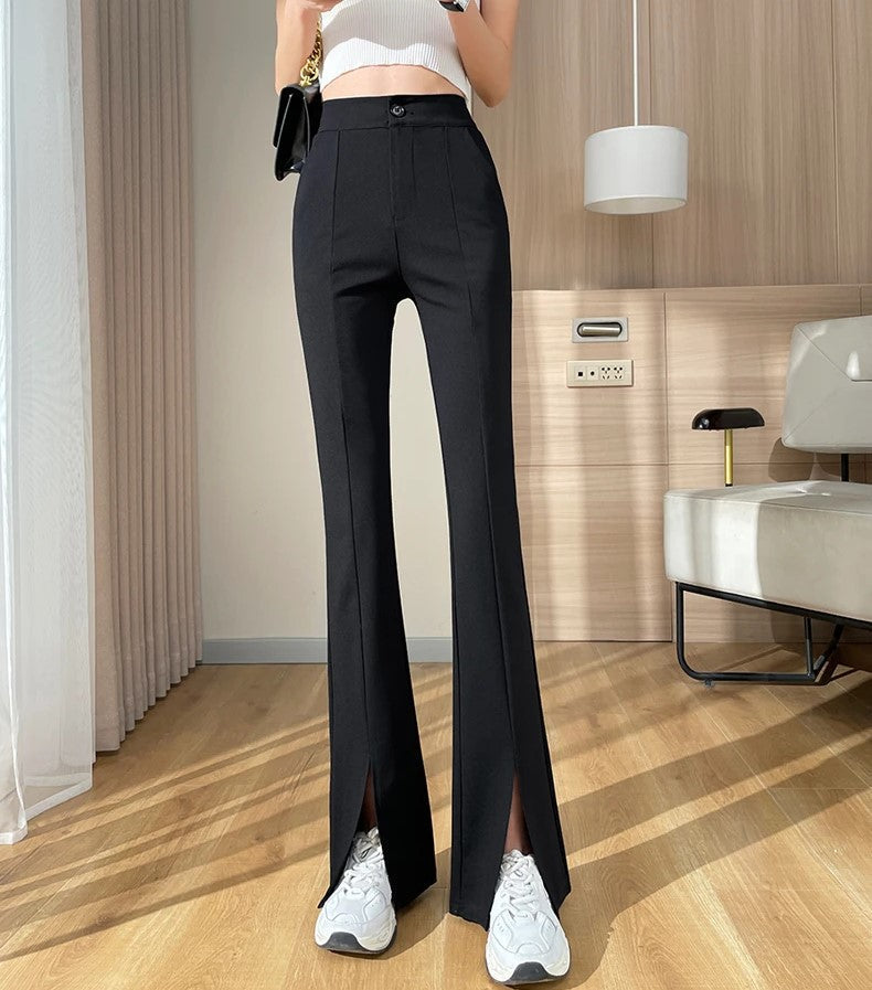 Josie - Women's High Waist Flare Trousers with Slit Hem - photo 10