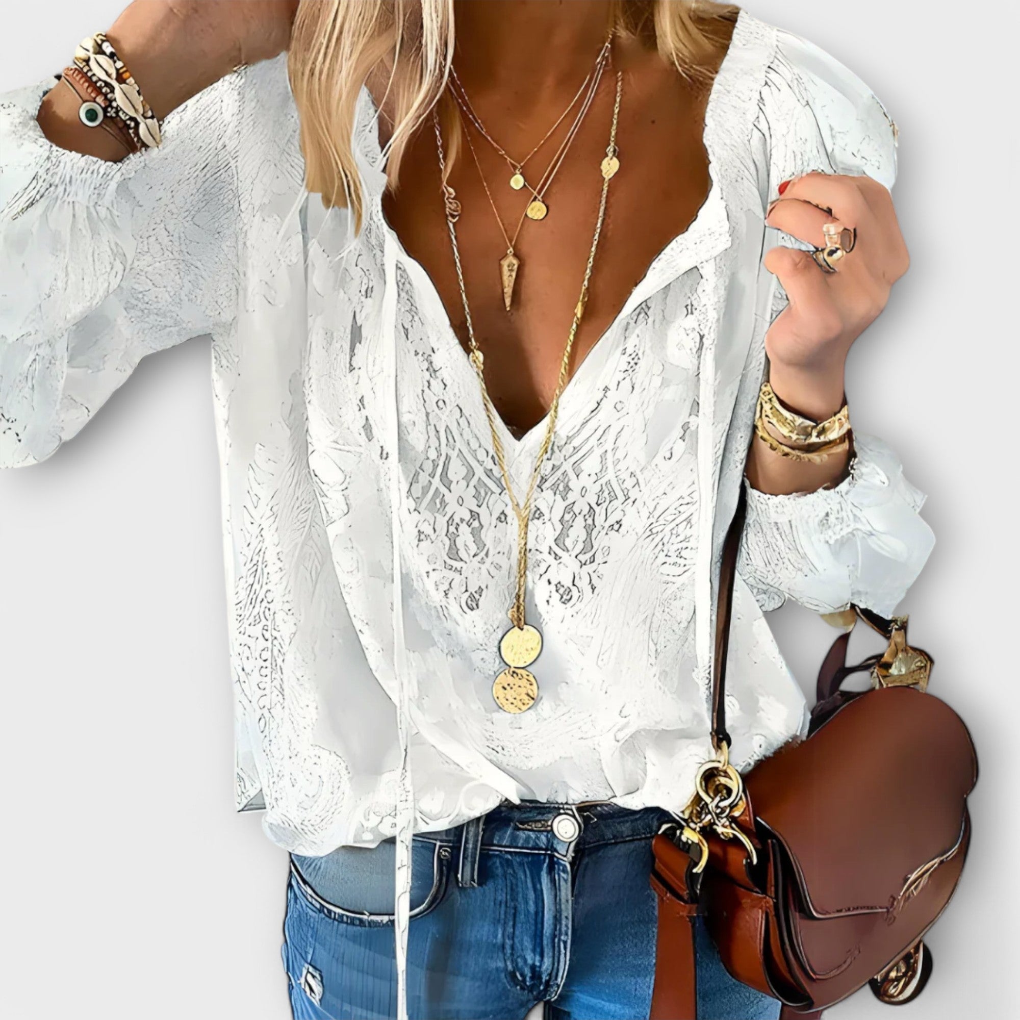 Julianne - Women's Boho V Neck Long Sleeve Top - photo 1