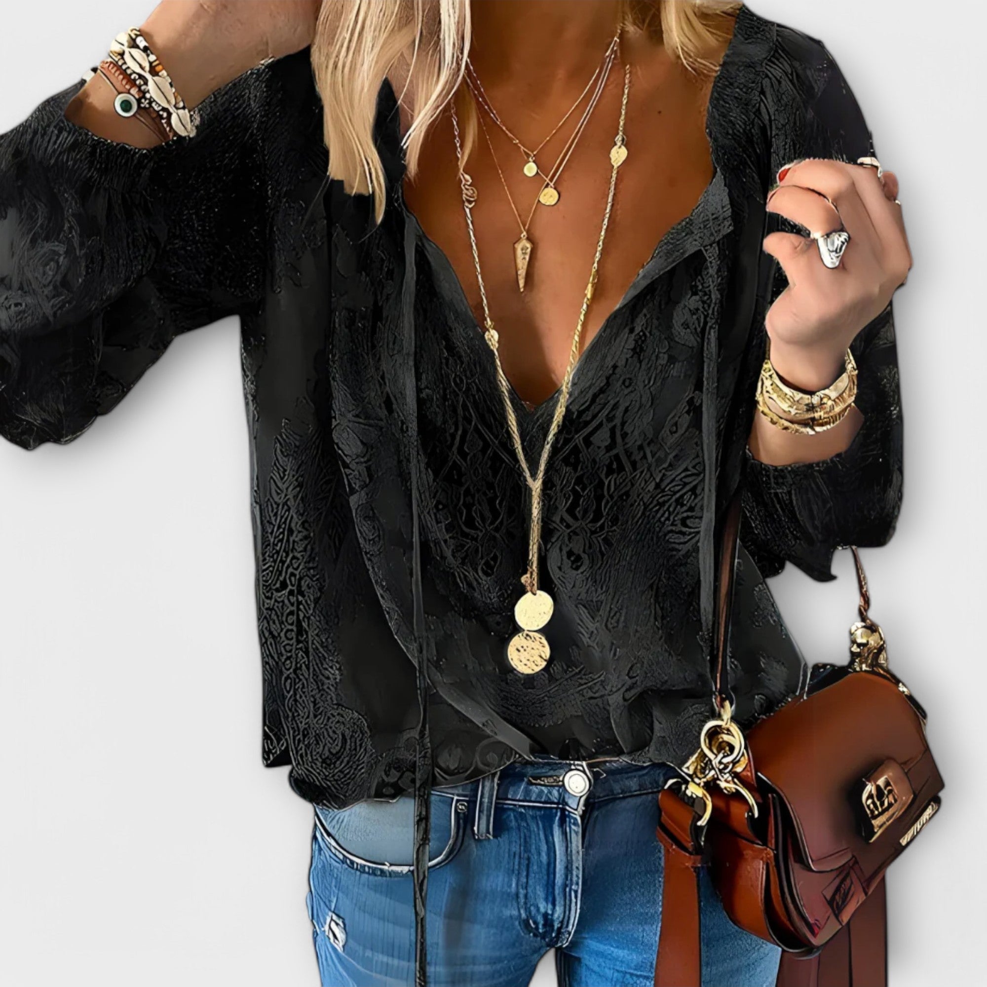 Julianne - Women's Boho V Neck Long Sleeve Top - photo 2