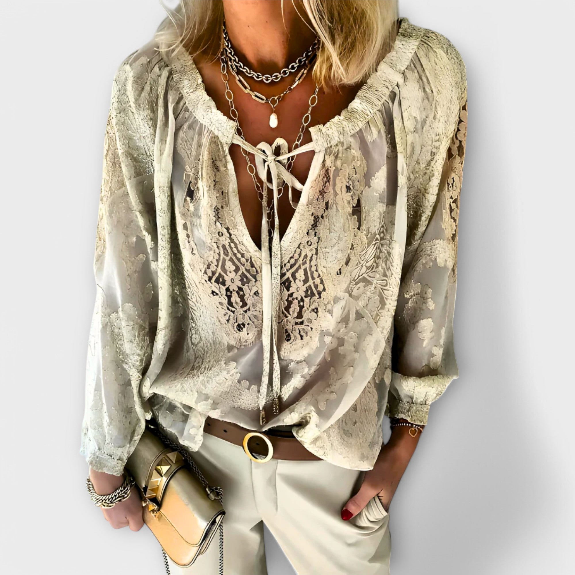 Julianne - Women's Boho V Neck Long Sleeve Top - photo 3