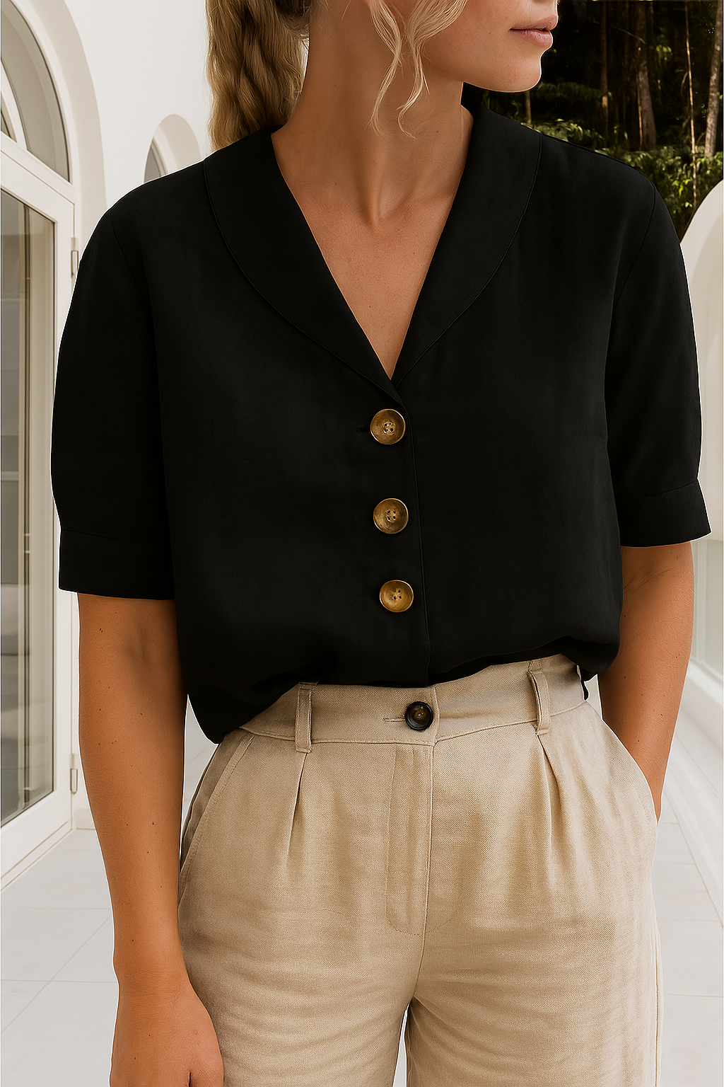 Juliette - Women's Relaxed Blouse with Button Front - photo 3