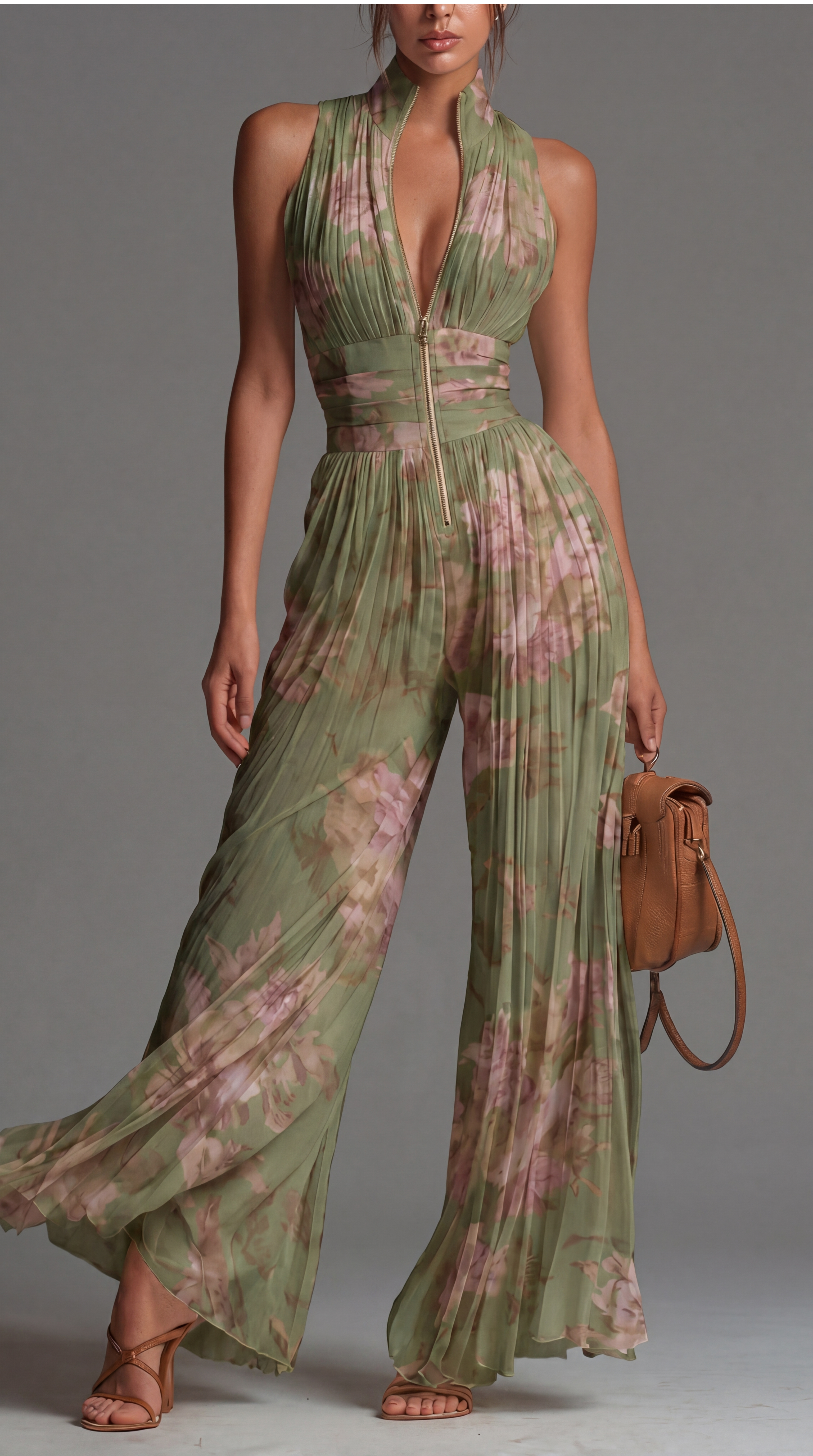 Junia - Women's Floral Pleated Halter Jumpsuit - photo 1