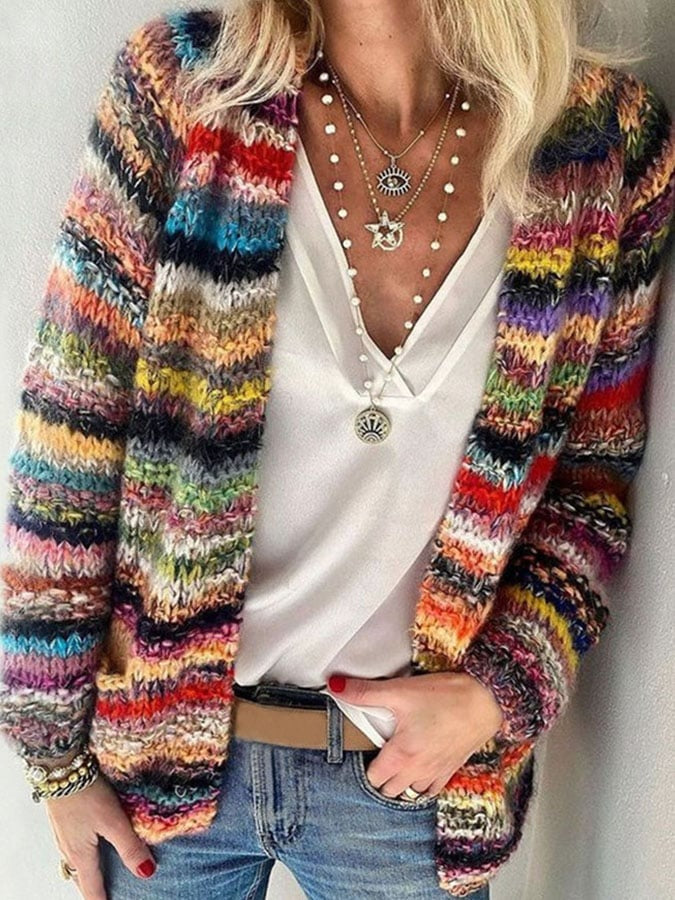 Kasey - Women's Cardigan in Knit with Stripe - photo 1