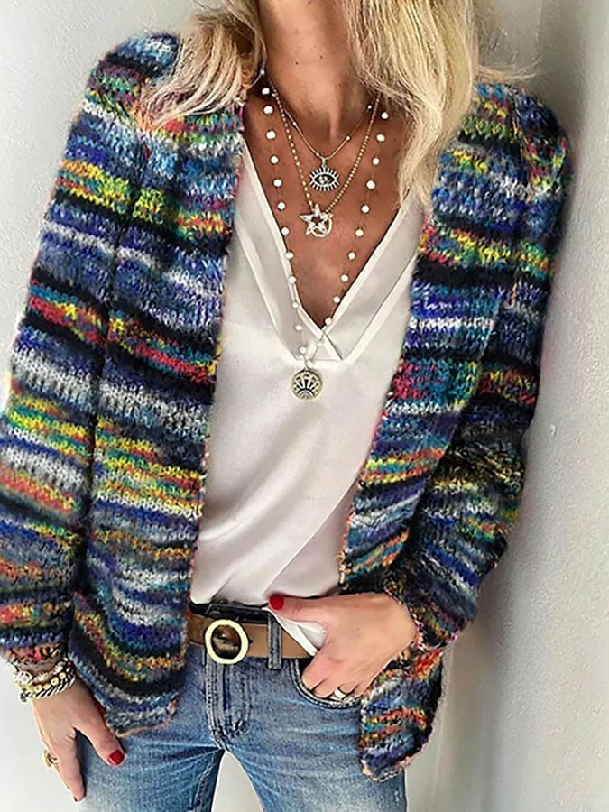 Kasey - Women's Cardigan in Knit with Stripe - photo 2