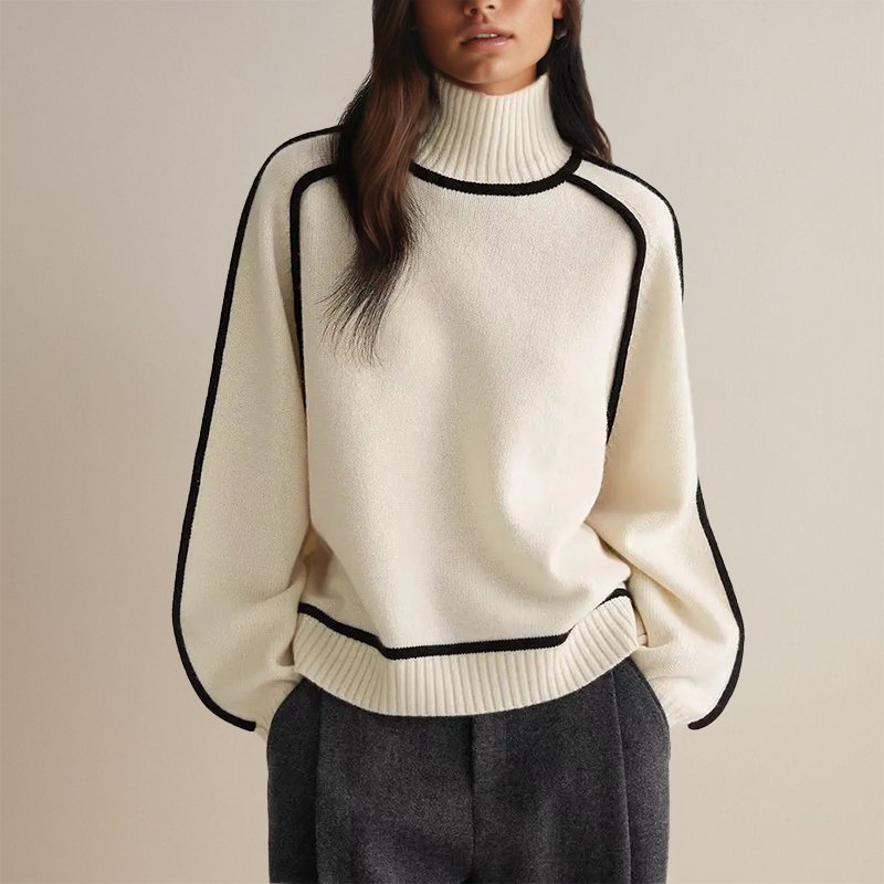 Kenzie - Women's Contrast Trim Roll Neck Sweater - photo 1