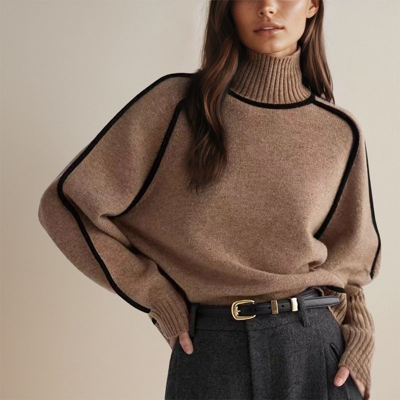Kenzie - Women's Contrast Trim Roll Neck Sweater - photo 2