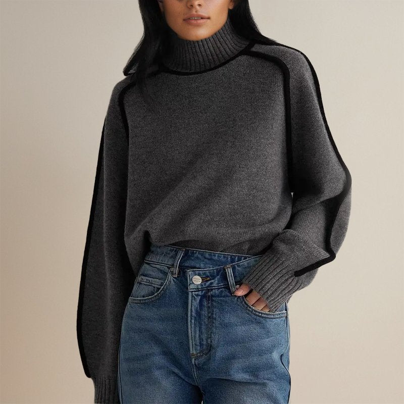 Kenzie - Women's Contrast Trim Roll Neck Sweater - photo 3