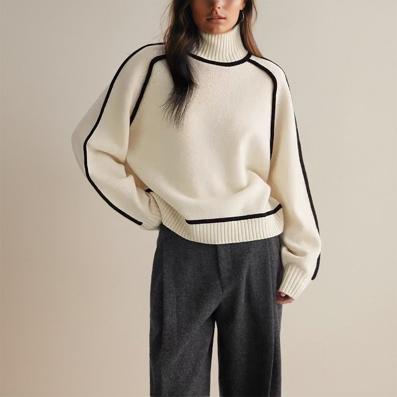 Kenzie - Women's Contrast Trim Roll Neck Sweater - photo 4