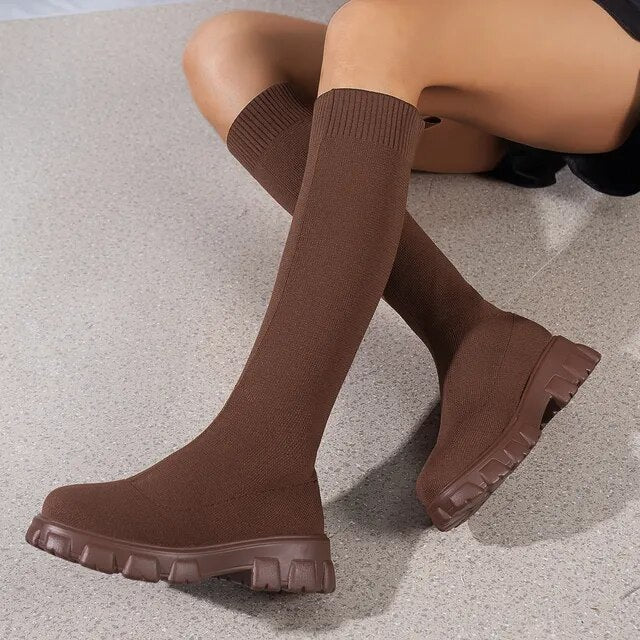 Kirstie - Women's Knee-High Boots with Treaded Sole and a Sock Fit - photo 2