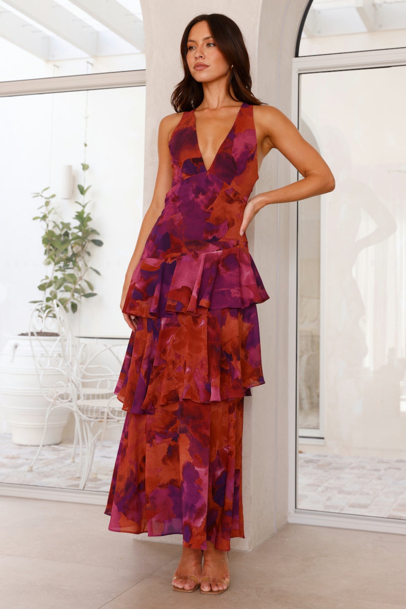 Lacie - Women's Abstract Print Tiered Flowy Maxi Dress - photo 9
