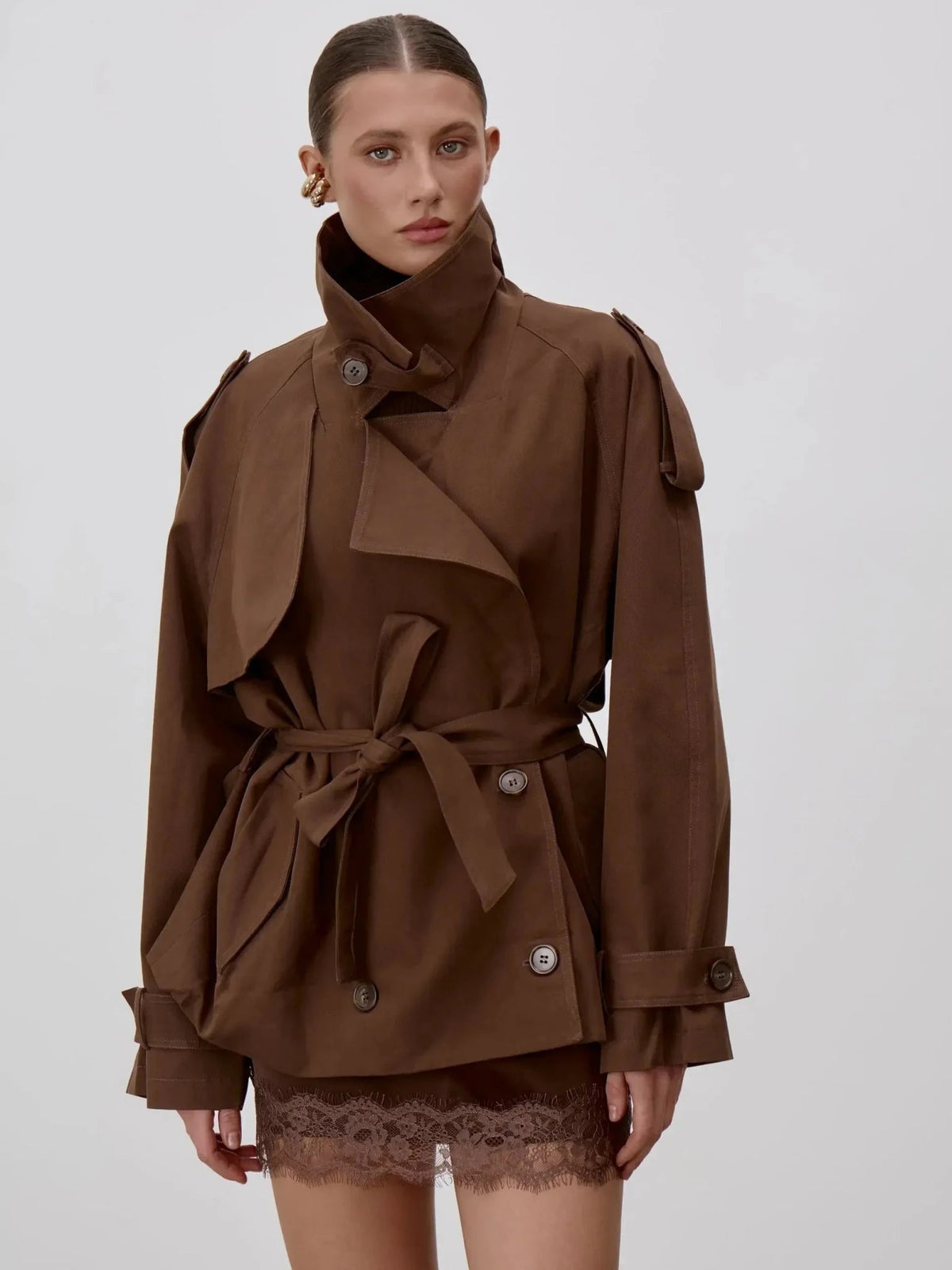 Lana - Women's Trench Coat in Lace Trim with Collar - photo 2