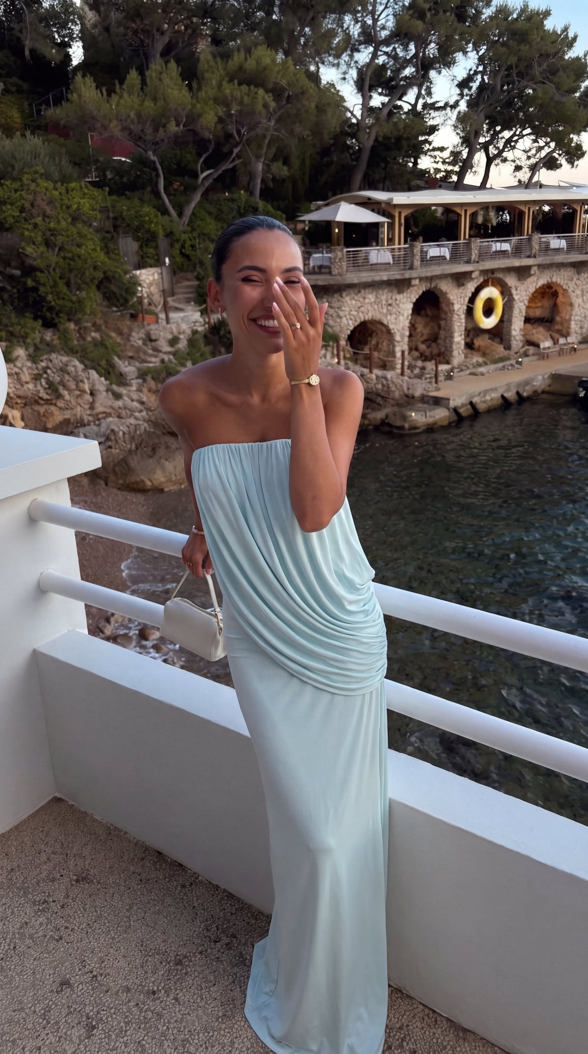 Lark - Women's Strapless Maxi Dress in Light Blue - photo 3