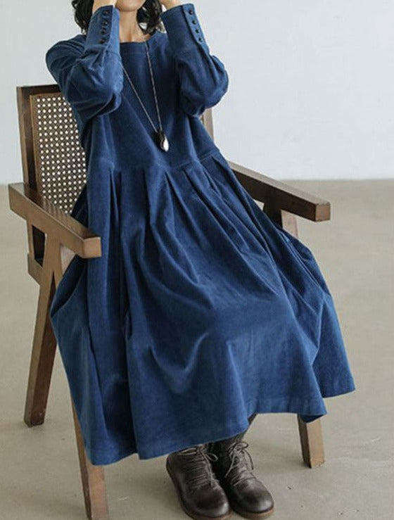 Laura - Women's Flowing Midi Dress with Long Sleeves - photo 1