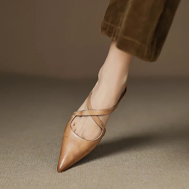 Harper – Mules en cuir à brides croisées, bout pointu, petit talon et enfilage facile