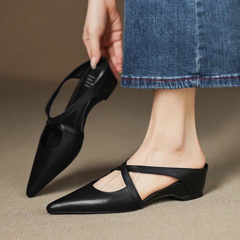 Harper – Mules en cuir à brides croisées, bout pointu, petit talon et enfilage facile