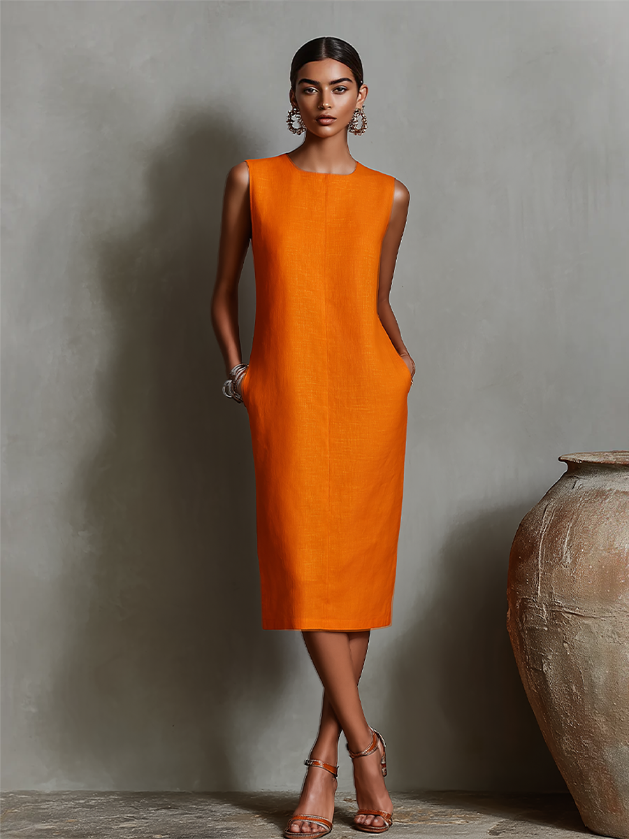 Lena - Women's Sleeveless Crew Neck Shift Midi Dress - photo 2
