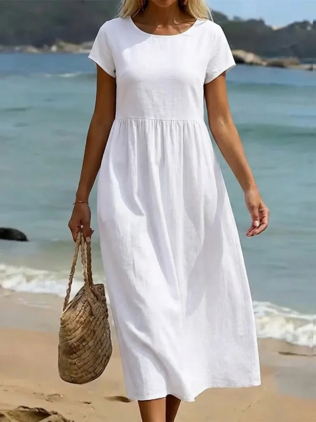 Leonora - Women's Short Sleeve Midi Dress with Relaxed A-line Silhouette - photo 1