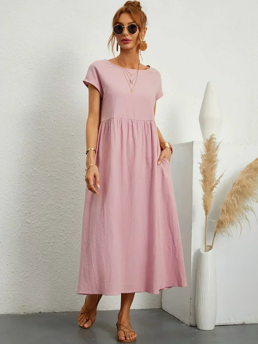 Leonora - Women's Short Sleeve Midi Dress with Relaxed A-line Silhouette - photo 10