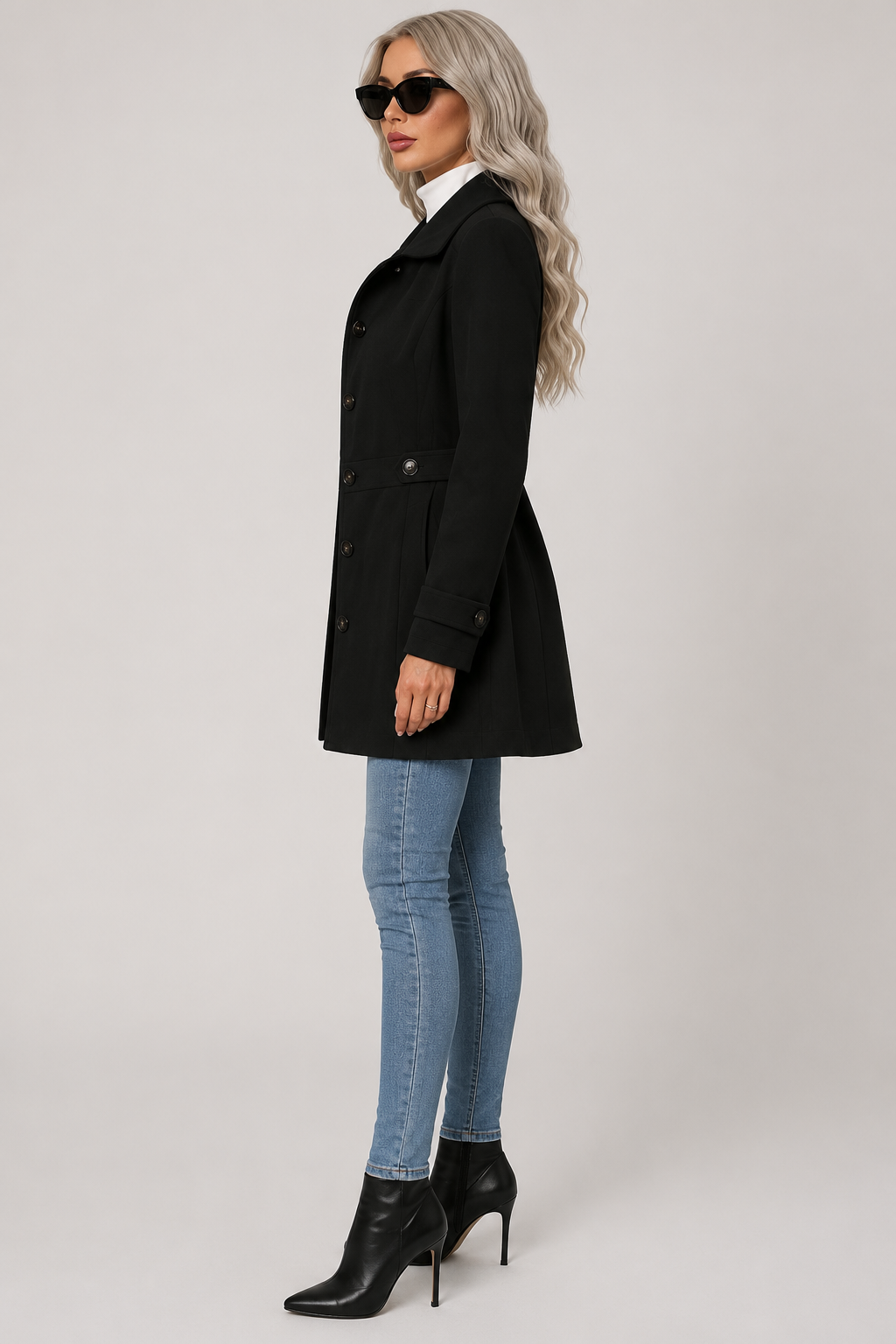 Lilly - Women's Mid-Length Belted Coat with Notch Lapels – view 13