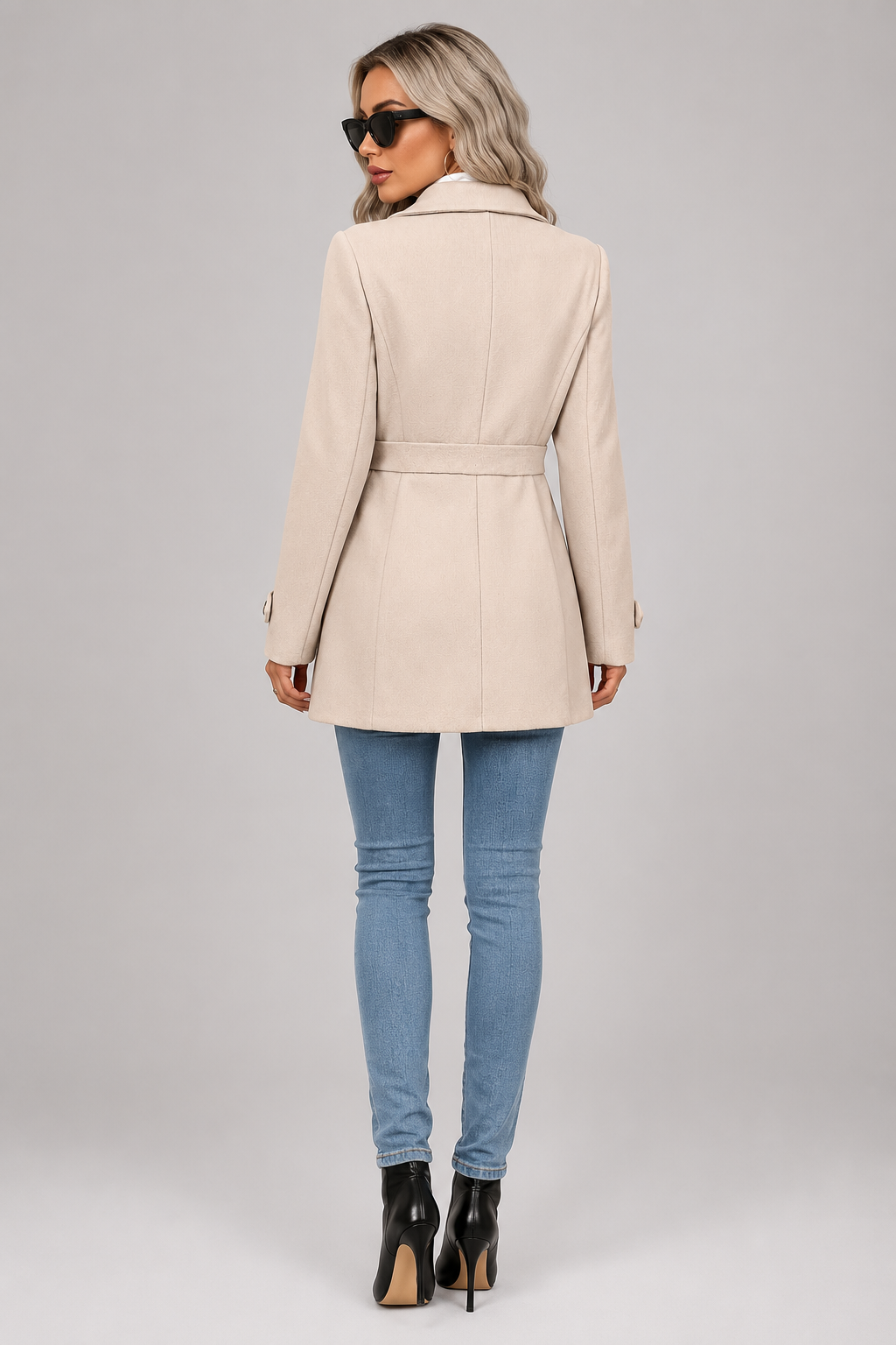 Lilly - Women's Mid-Length Belted Coat with Notch Lapels – view 3