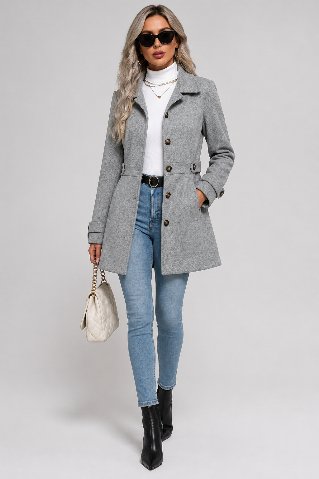 Lilly - Women's Mid-Length Belted Coat with Notch Lapels – view 7